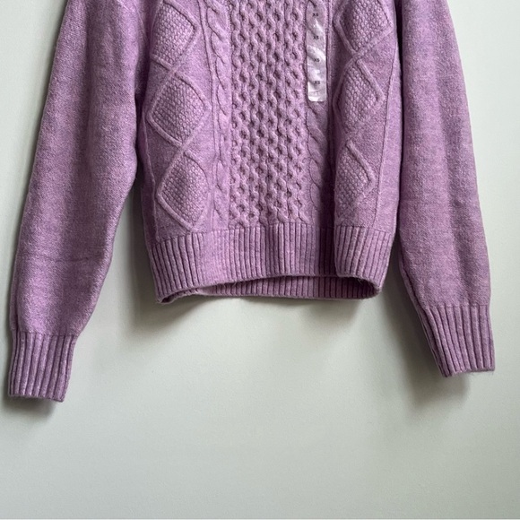 New GAP Airy Oversized Cable-Knit Mockneck Sweater Purple Rain XS Preppy Luxury - Picture 7 of 15